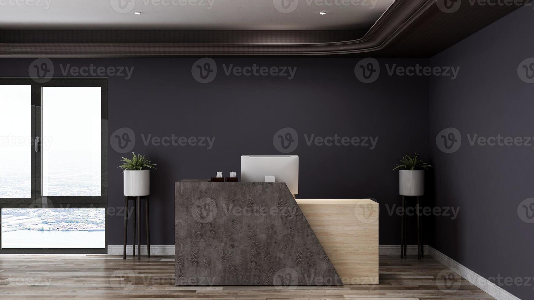 3D Rendering Futuristic Reception Room or Front Desk Mockup photo