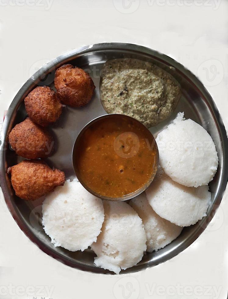 Plate of Idli, Vada and Samber photo
