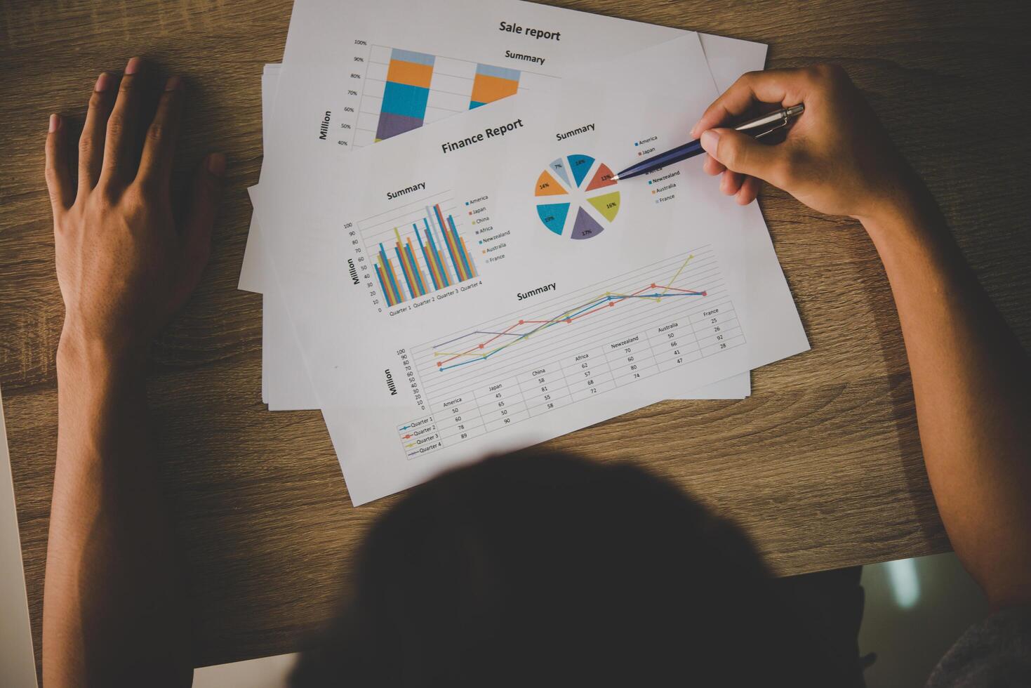 Businessman holding and analyzing investment chart working in office. Business work concept. photo