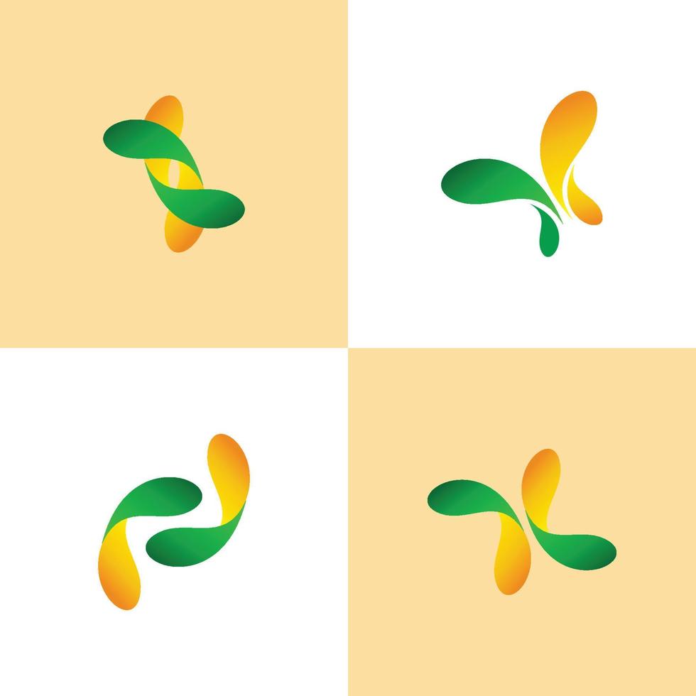 abstract rounded twist logo with green and yellow color vector
