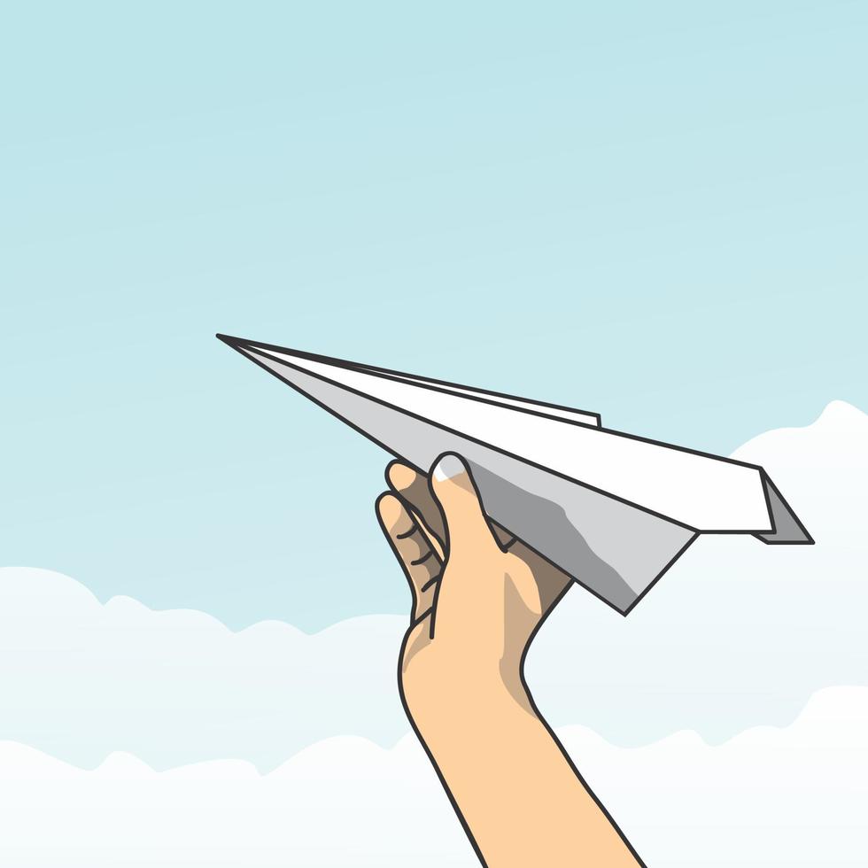 illustration of paper plane toy with sky background vector