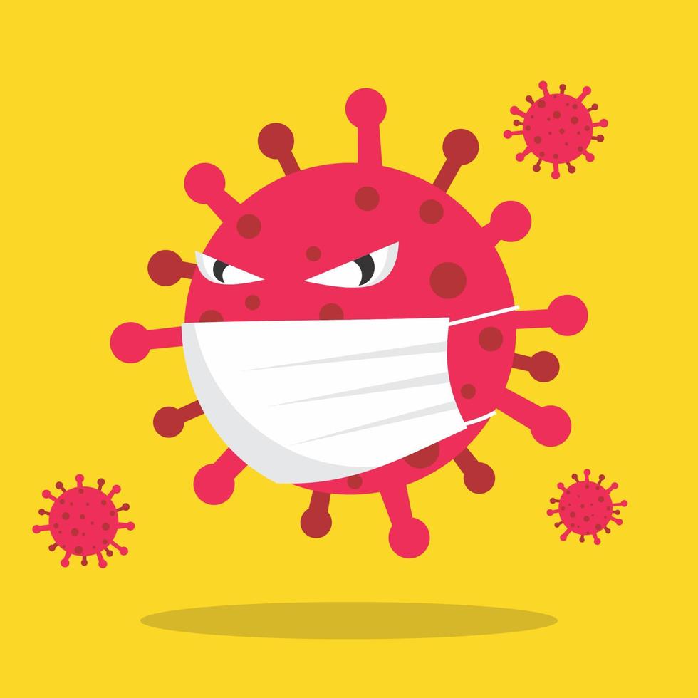 red corona virus wearing a mask vector
