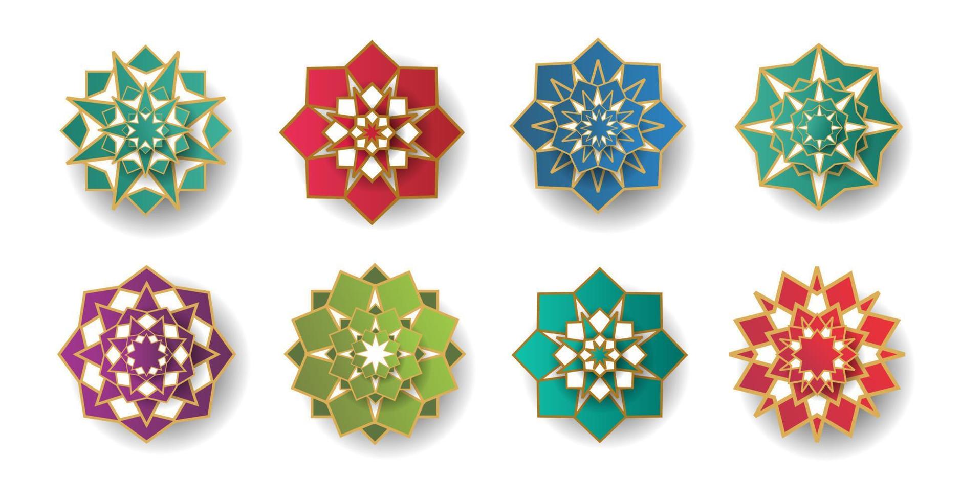 pack of geometric floral paper ornament for islamic design vector