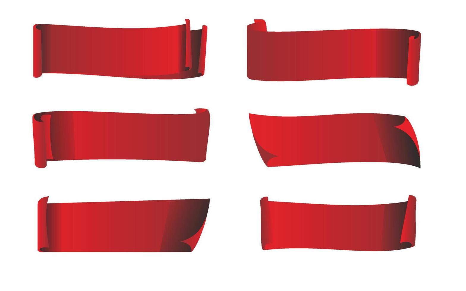 set of decorative glossy red ribbon on white vector