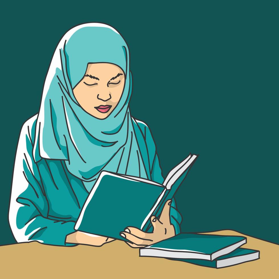 Muslim women read books in torquise clothes vector