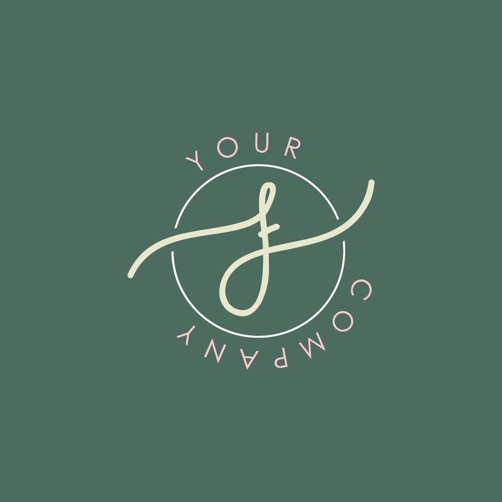 handwriting F letter logo with circle and pastel colors vector