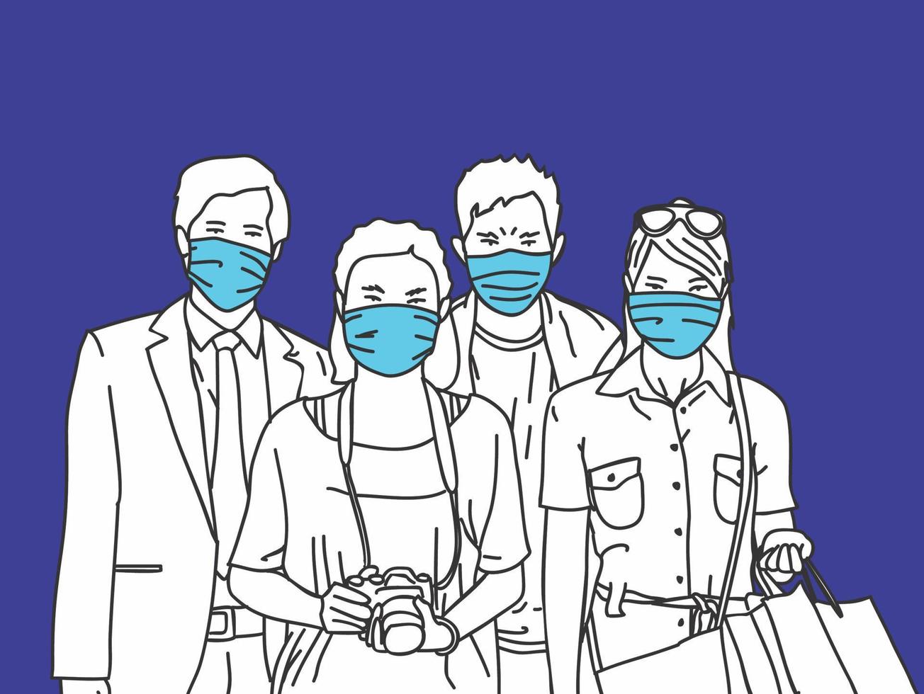new normal life in various professions by wearing a mask vector
