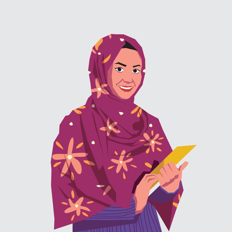 vector illustration of muslimah student with a book