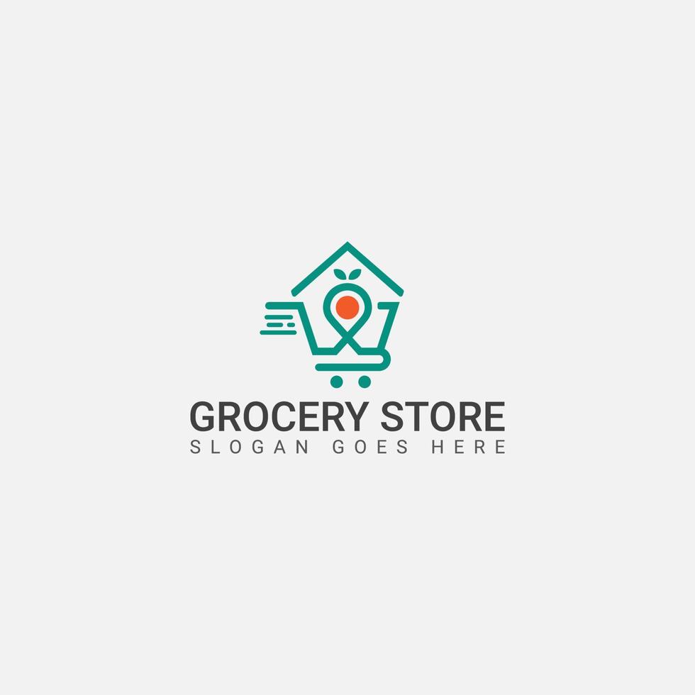logotipo de la tienda de comestibles icono del logotipo de compras en línea simple y moderno vector