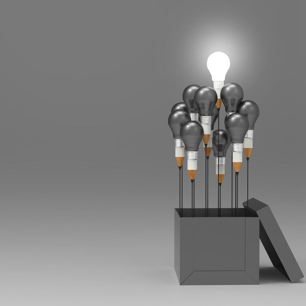 drawing idea pencil and light bulb concept outside the box as creative and leadership concept photo