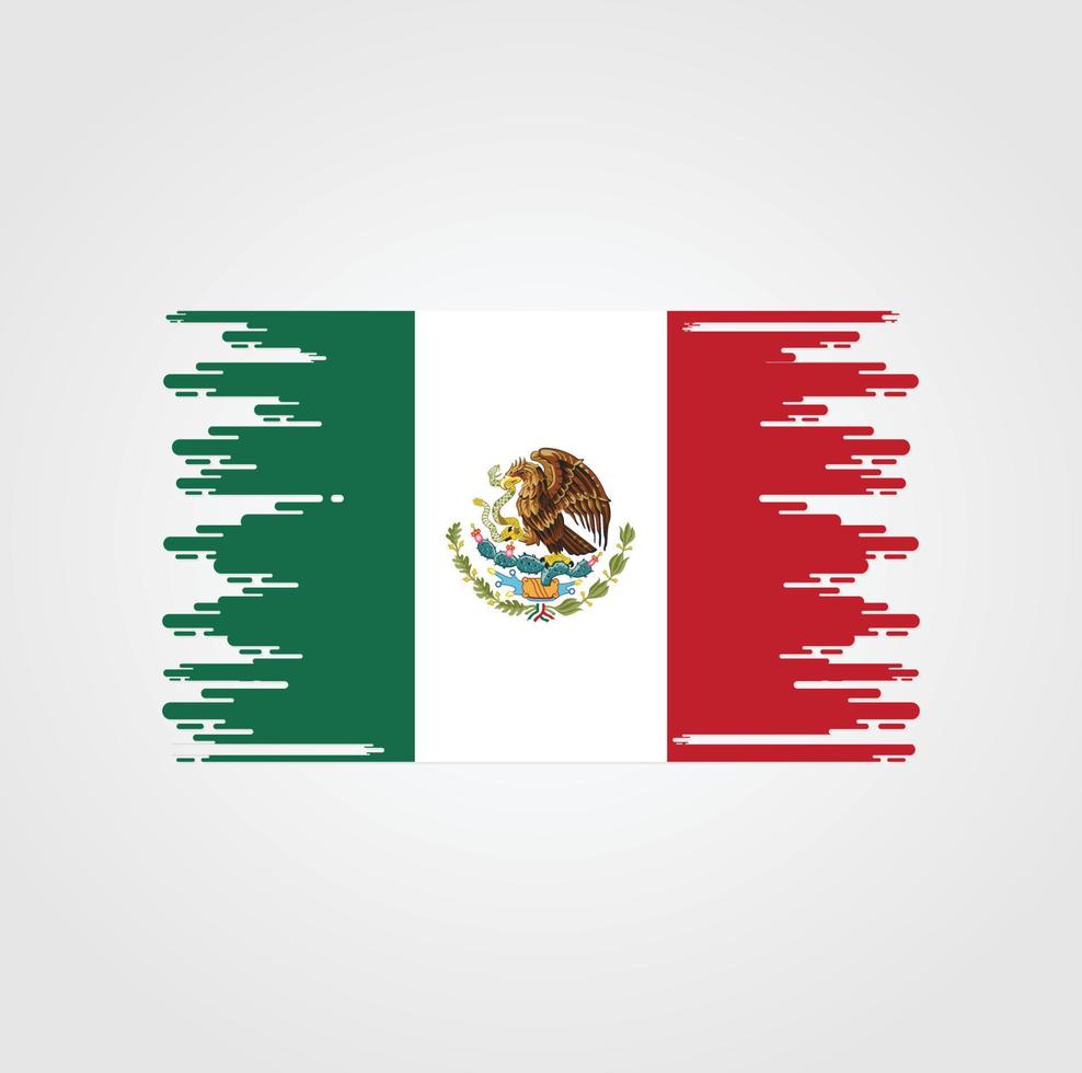 bandera de méxico con diseño de estilo de pincel de acuarela vector