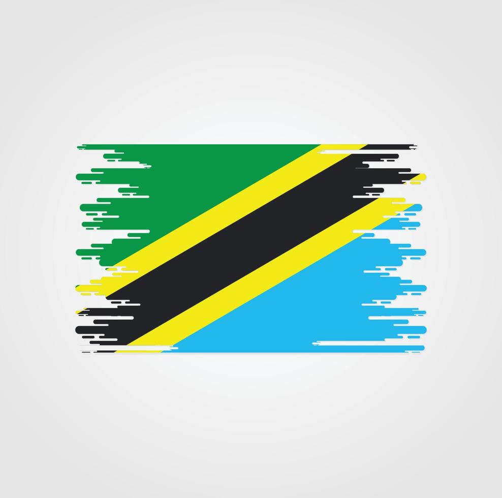 bandera de tanzania con diseño de estilo de pincel de acuarela vector