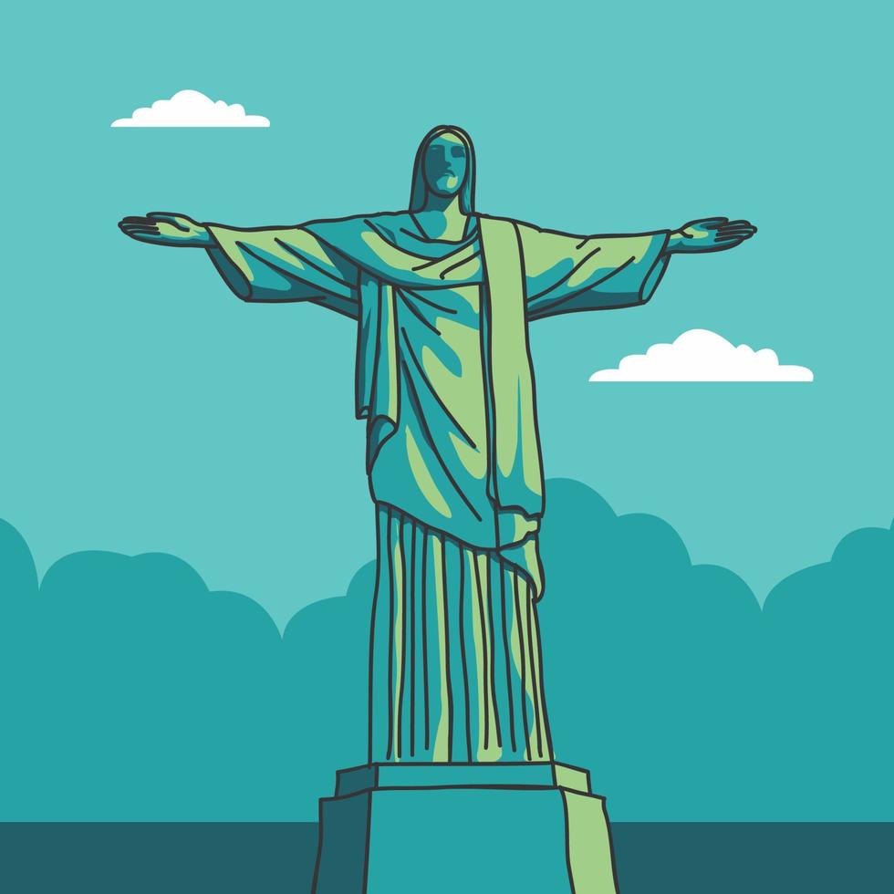 Vector illustration of statue of Christ the Redeemer. Rio de Janeiro, Brazil