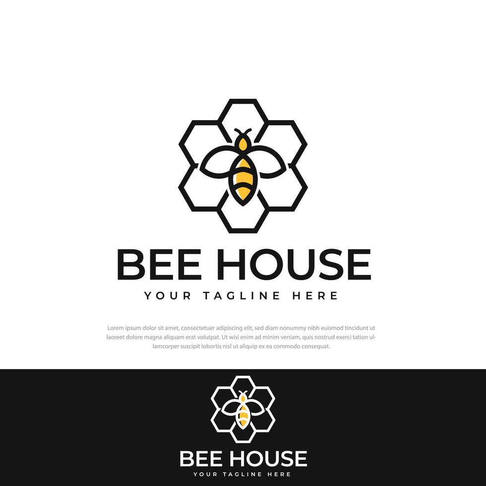 diseño de logotipo de abeja y plantilla de logotipo de colmena. diseño moderno, vector, símbolo, icono de miel fresca, logotipo plano. ilustración vectorial vector