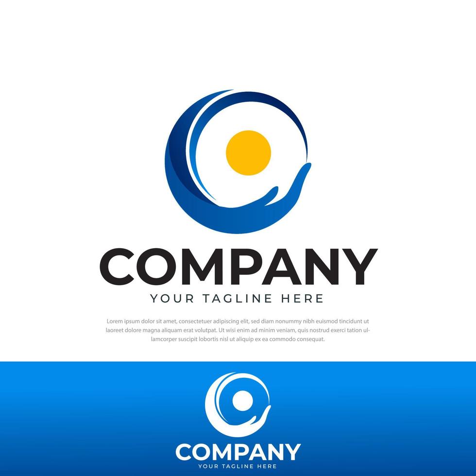 Yellow sun and waves hand logo, symbol, icon, design template vector