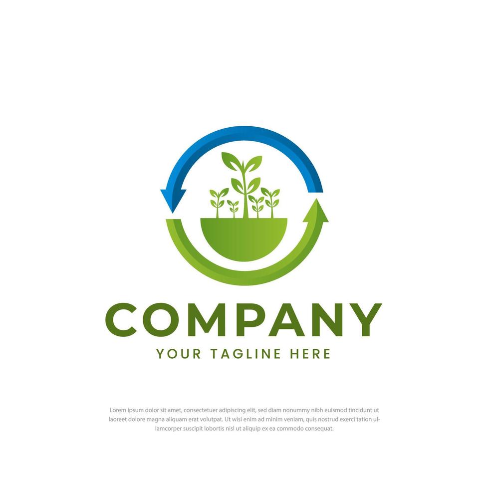 Recycled arrow circle logo on plants, symbols, icons, design templates vector