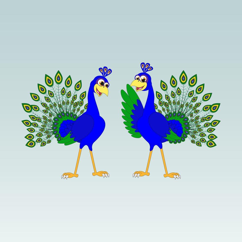 cute peacock animal cartoon illustration vector