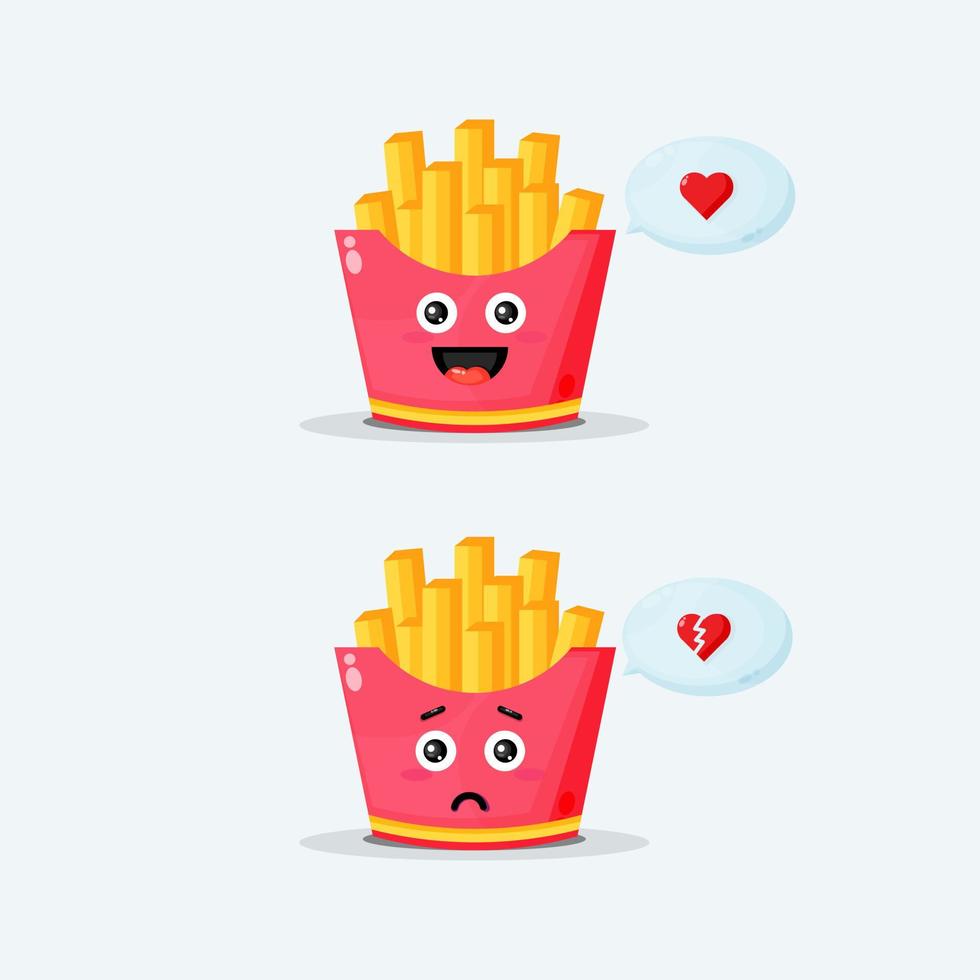 Cute french fries character with happy and sad expressions vector