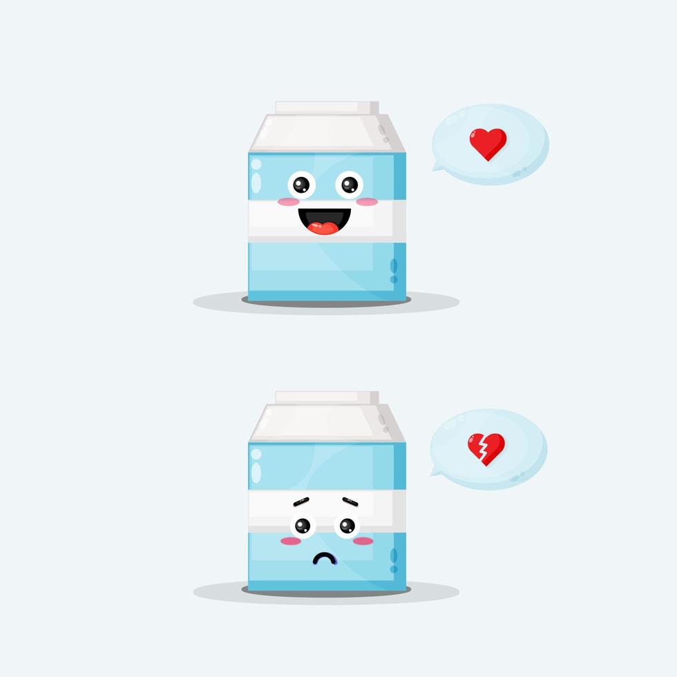 Cute milk character with happy and sad expressions vector