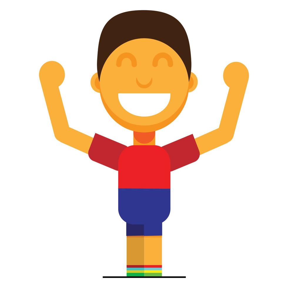 Flat style standing excited boy vector illustration.