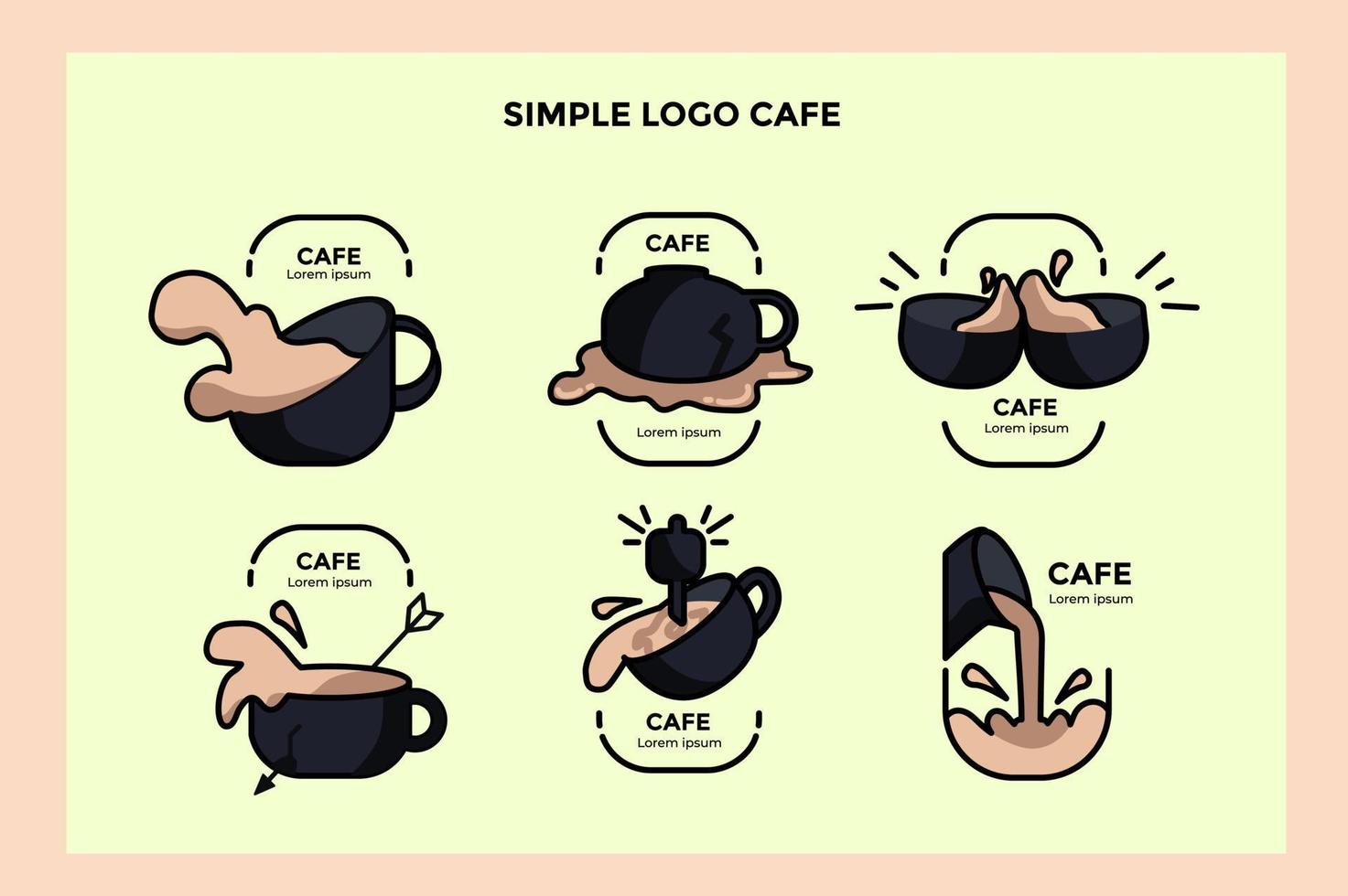 a collection of cracked and spilled coffee cup logos with a striped style vector
