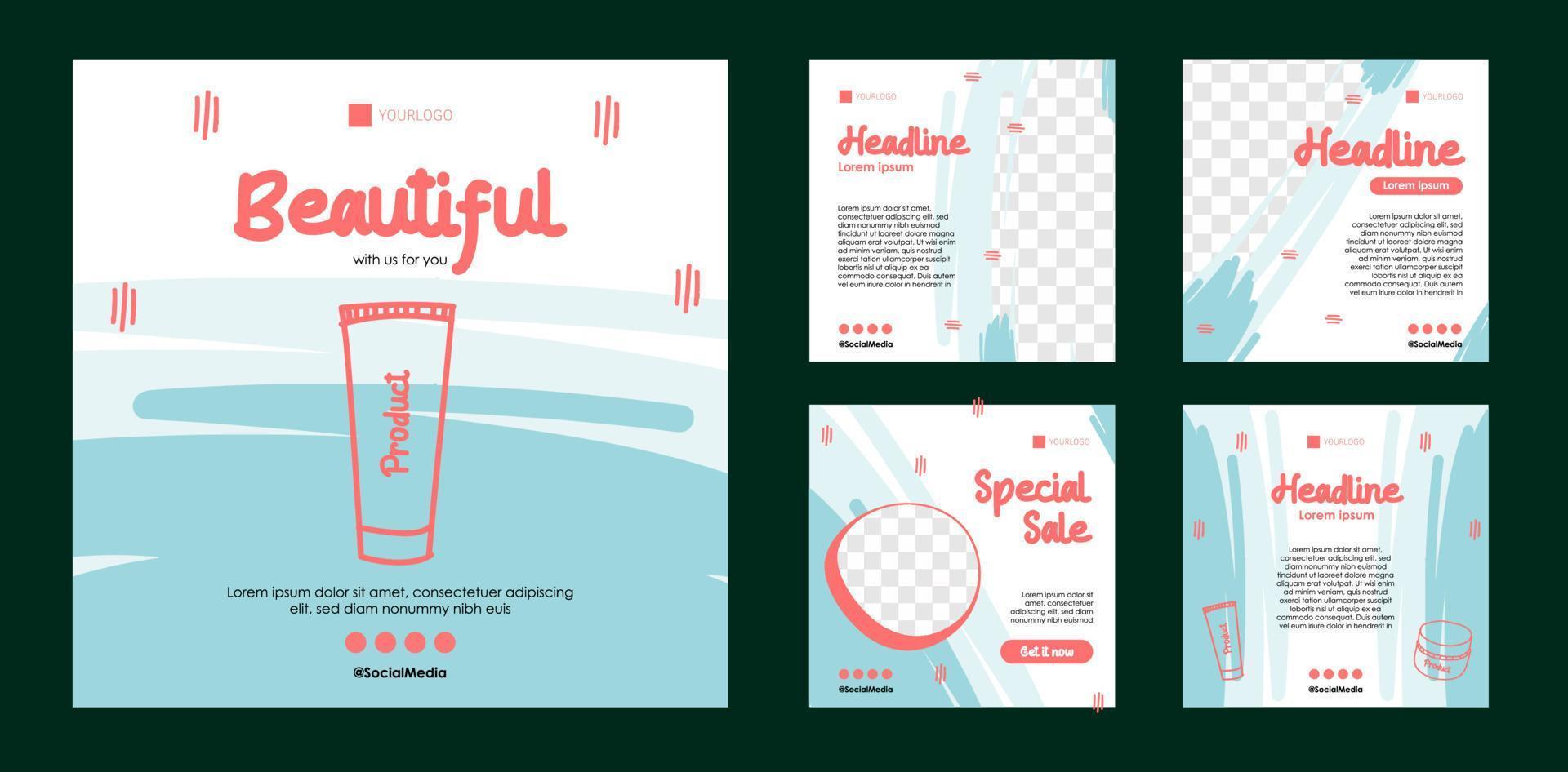 beauty product online marketing template in various blue posts on an abstract background vector