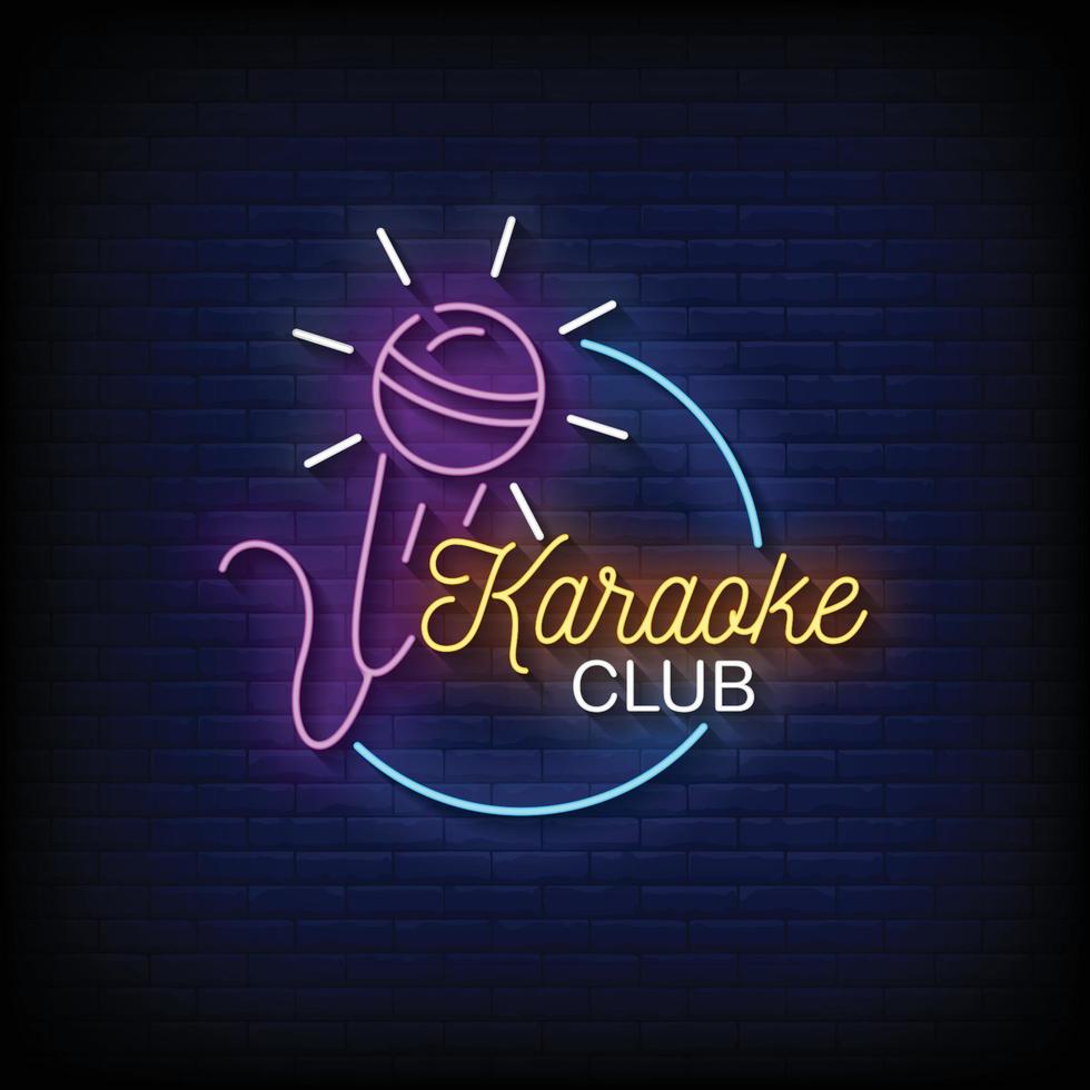 club de karaoke letreros de neón estilo texto vector