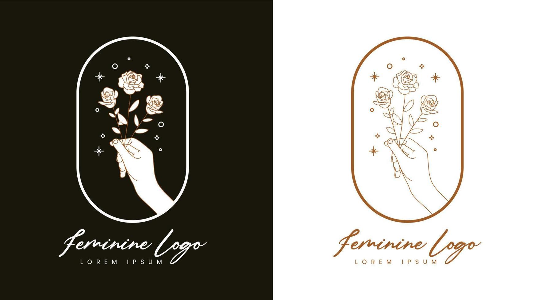 feminine hand floral logo template design vector