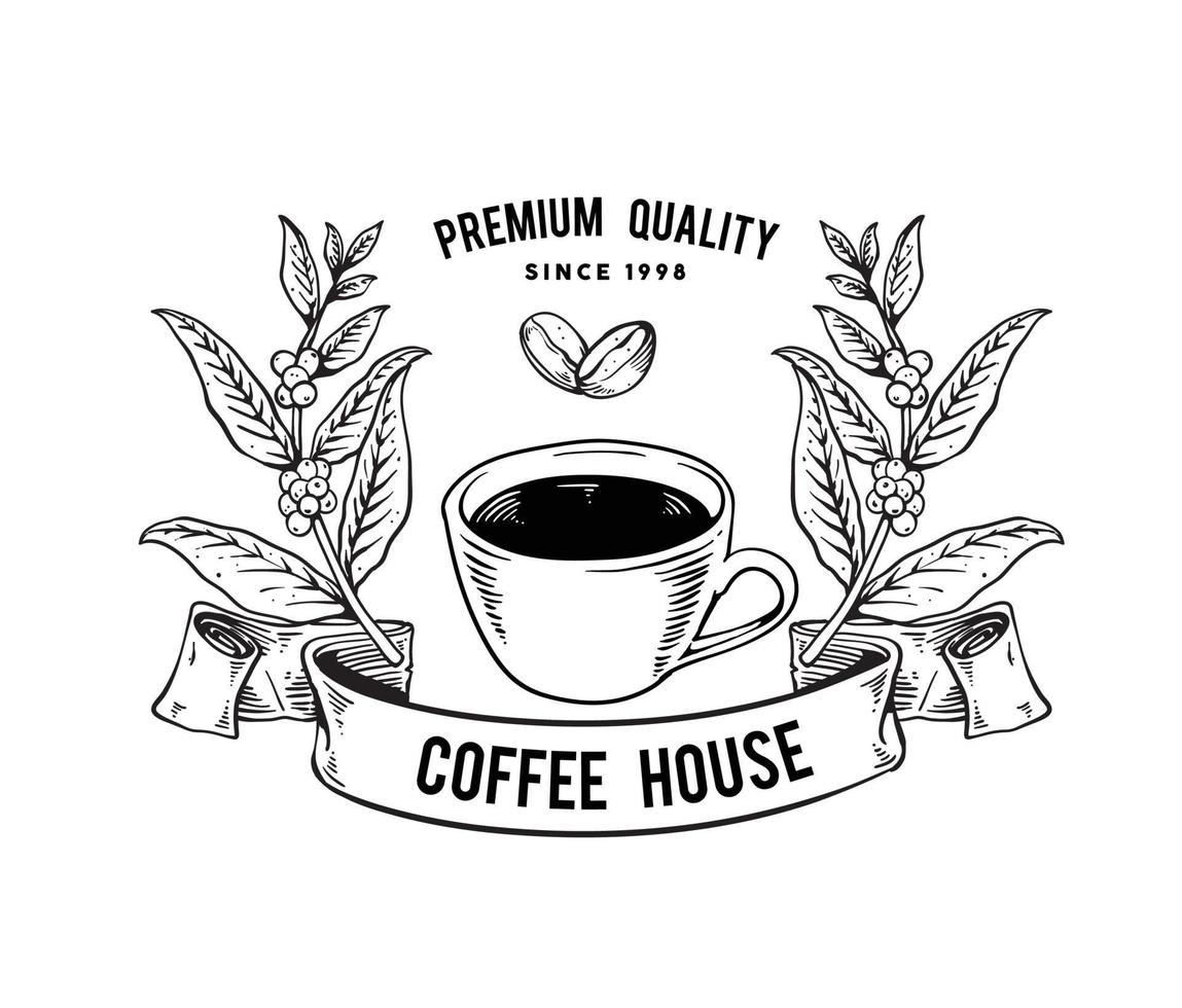 handrawn logo of coffee template design vector