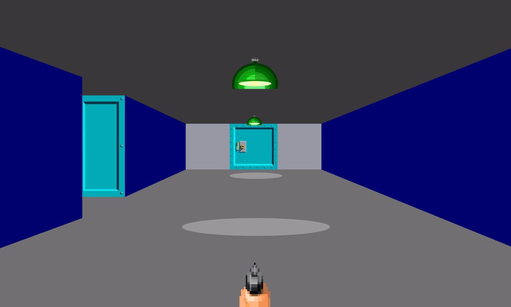 Illustration scene of famous old First Person Shooter computer game, the retro styled of screenshot familiar background vector