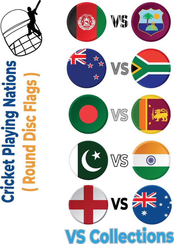 Round disc flags and VS set for cricket playing countries vector