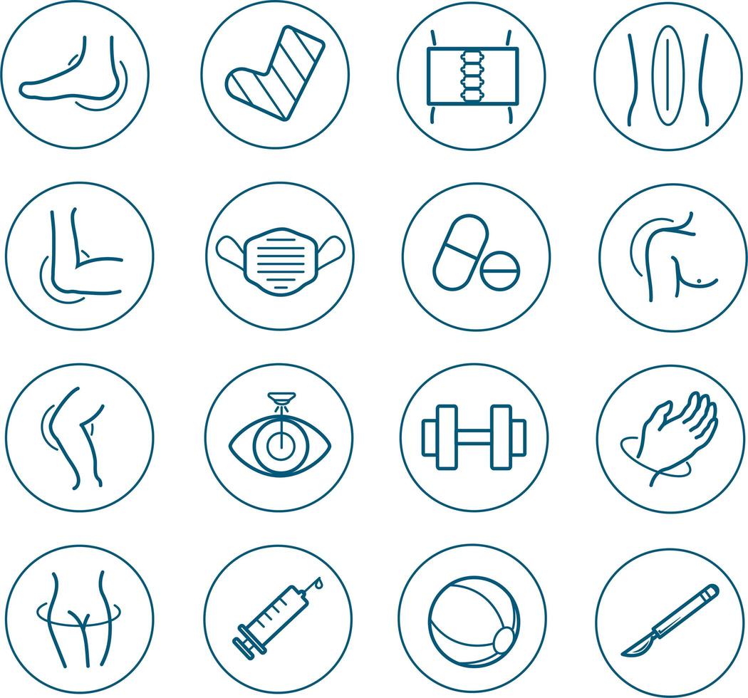 Physiotherapy and orthopedic medical vector icon set