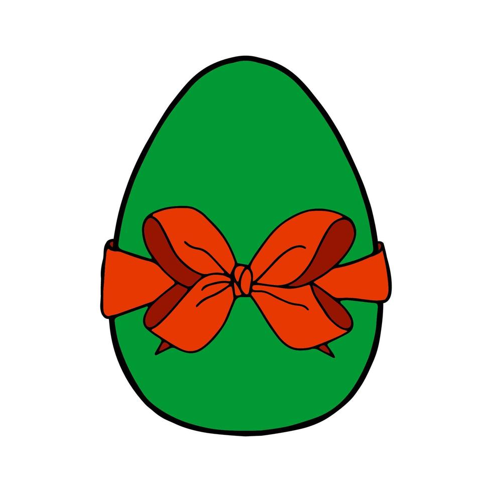 An Easter egg tied with a ribbon.A green egg with a red bow.Flat illustration.Picture for the holiday of bright Easter.Suitable for postcards, decor, textiles.Vector illustration vector