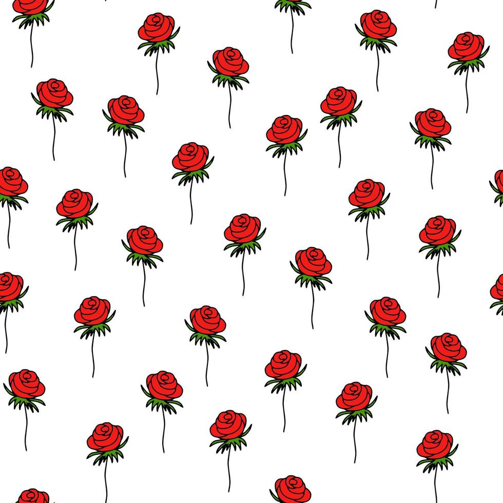 Seamless pattern with a red rose.Doodle style.Floral and herbal.For bouquets, decorations.Vector vector