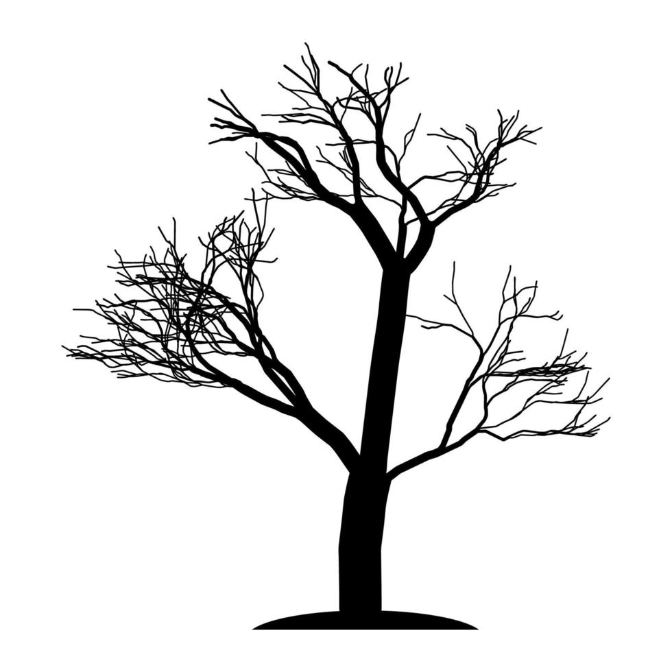 The silhouette of the tree is black without leaves. A lone tree with bare branches. Old tree.Vector vector