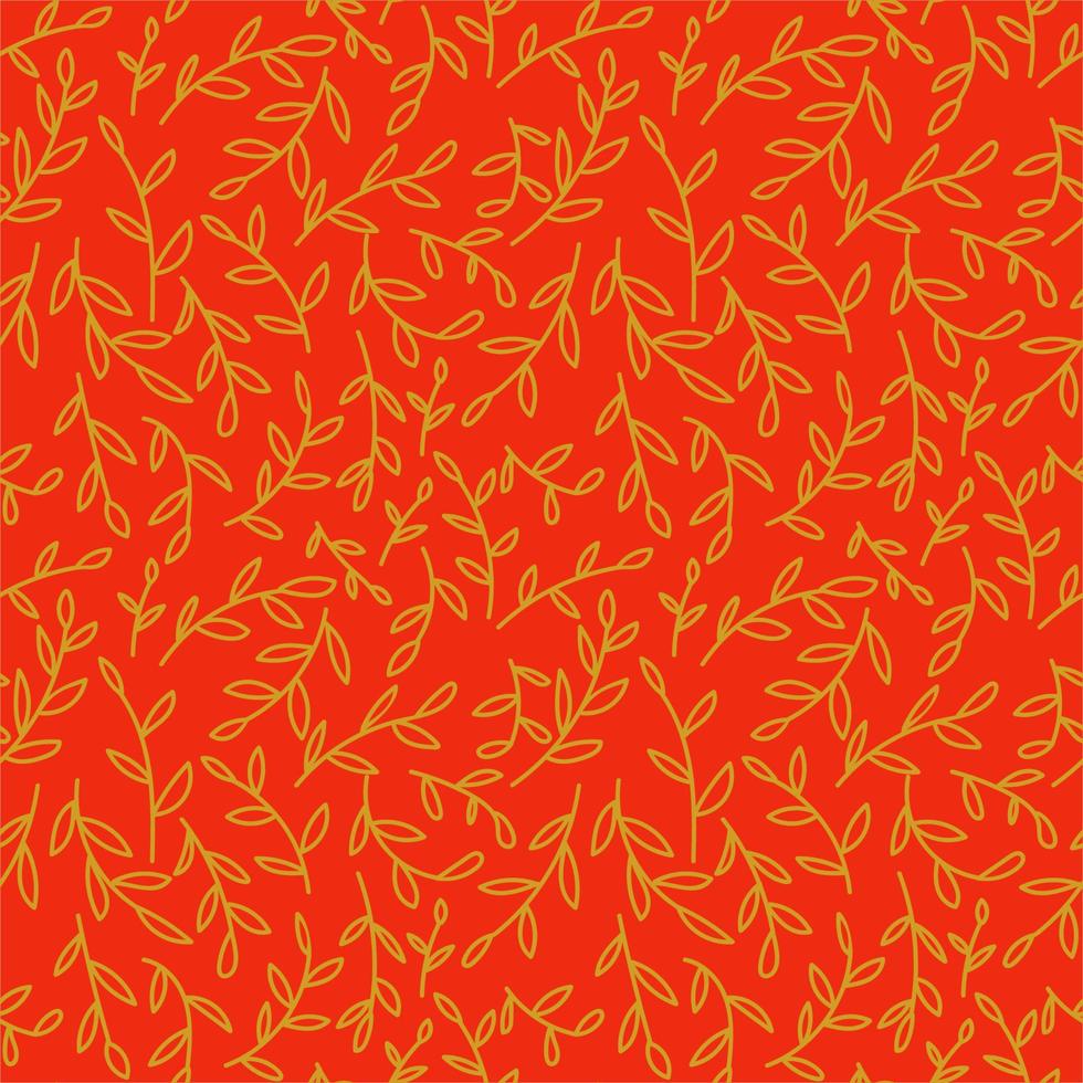 Seamless pattern of small branches with leaves on a red background. Packaging for the holiday, new year, Christmas, Valentine's day. Nice illustration. Vector