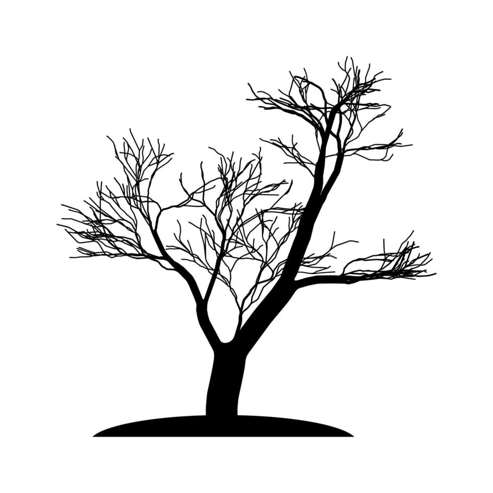 la silueta del árbol es negra sin hojas. un árbol solitario con ramas desnudas. viejo árbol.vector vector