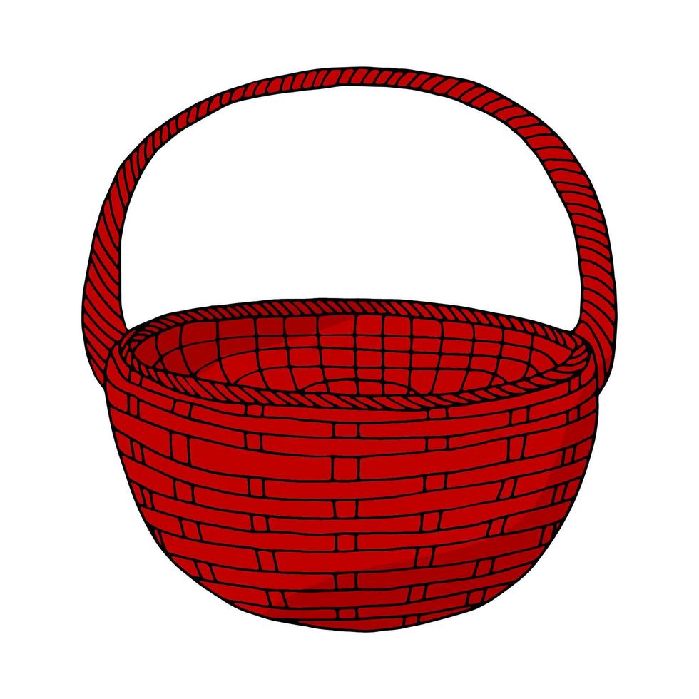 Basket wicker hand drawing.Isolated drawing on a white background.Basket for picnic, recreation, Pets.Vector vector