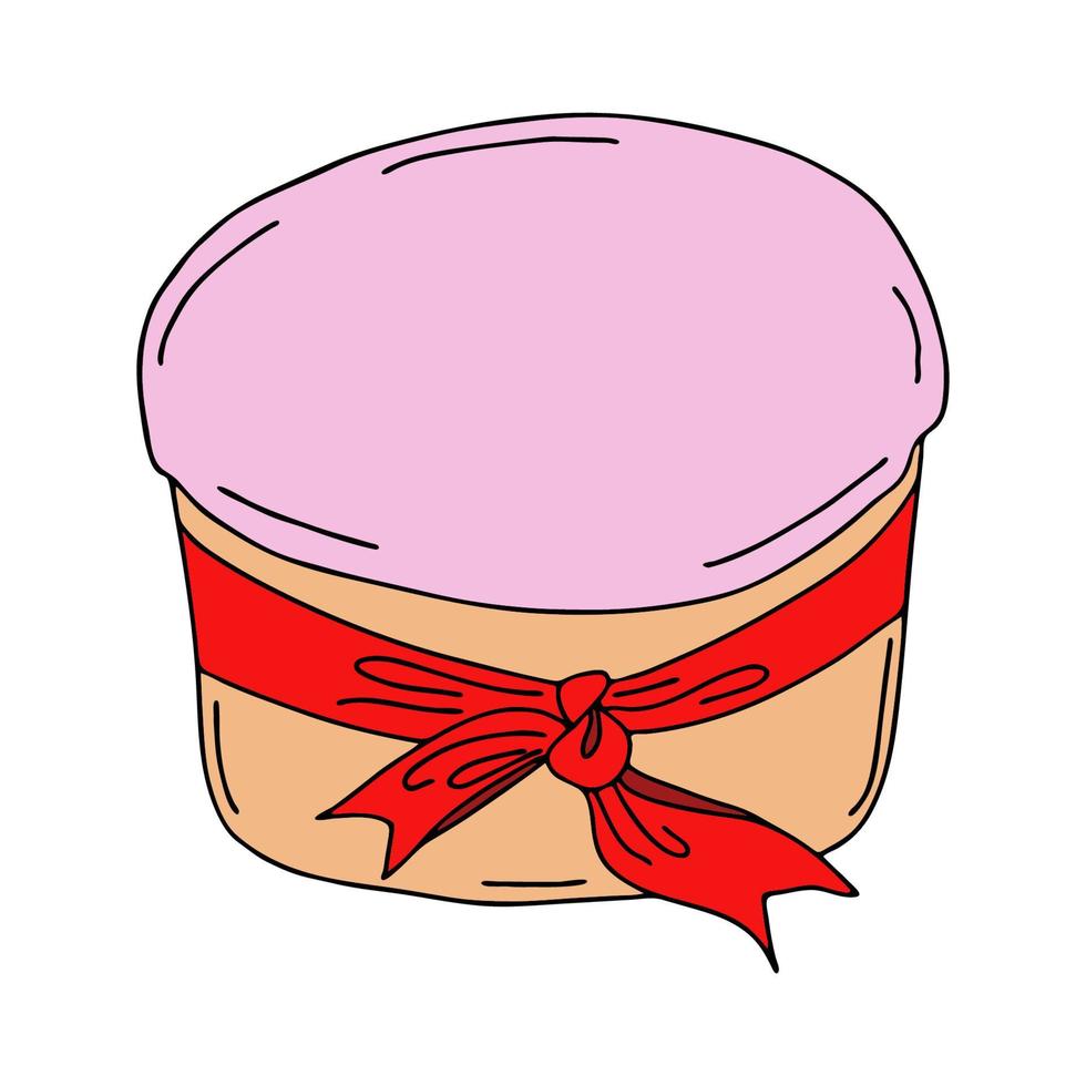 pastel de pascua con un lazo rojo y glaseado rosa.el símbolo de pascua.decoración para tarjetas de felicitación, textiles.vacaciones de primavera.vector vector