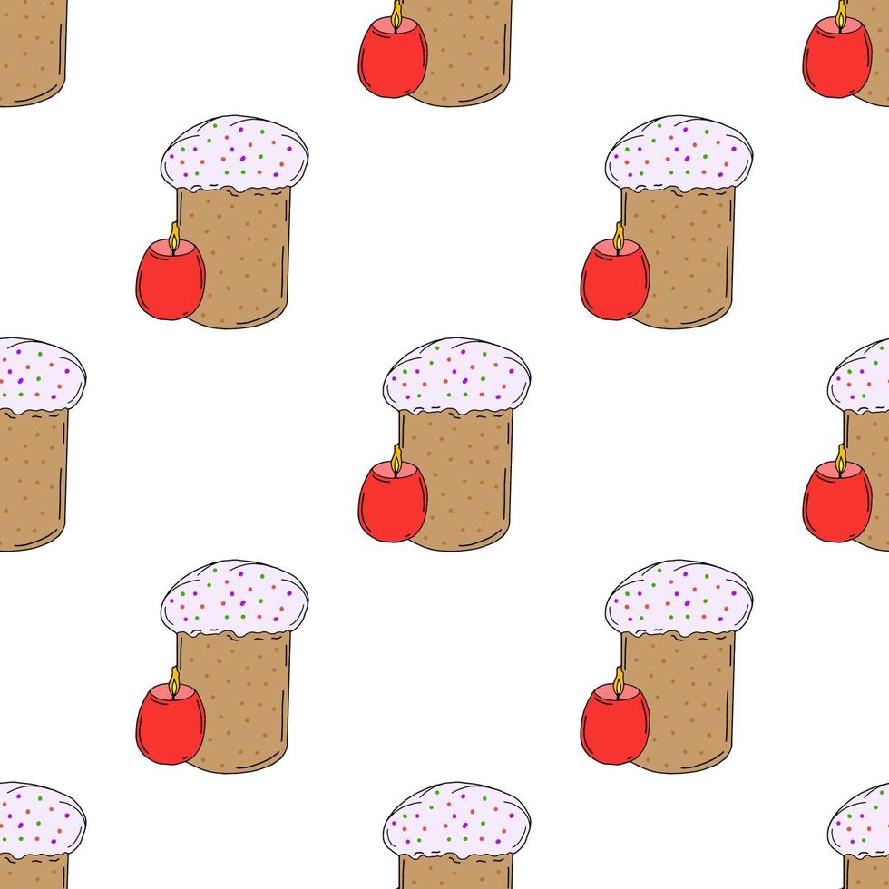 Easter cake seamless pattern with sprinkling and candle in the shape of an egg .Hand drawing.Spring holiday of Easter.Vector vector