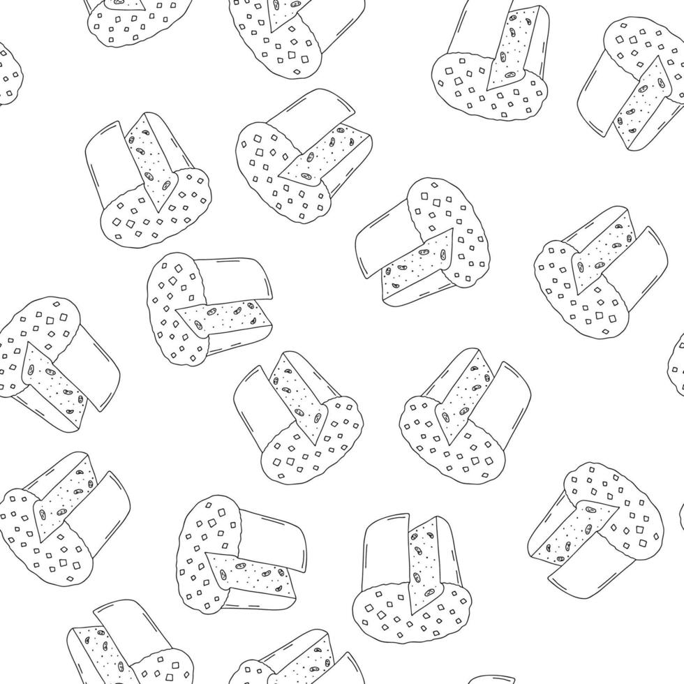Spring Easter cake.Hand drawing with a line. On white background. For the spring holiday Easter, a treat for the holiday.Cut the cake. Printing on textiles and paper.Bakery products. Vector