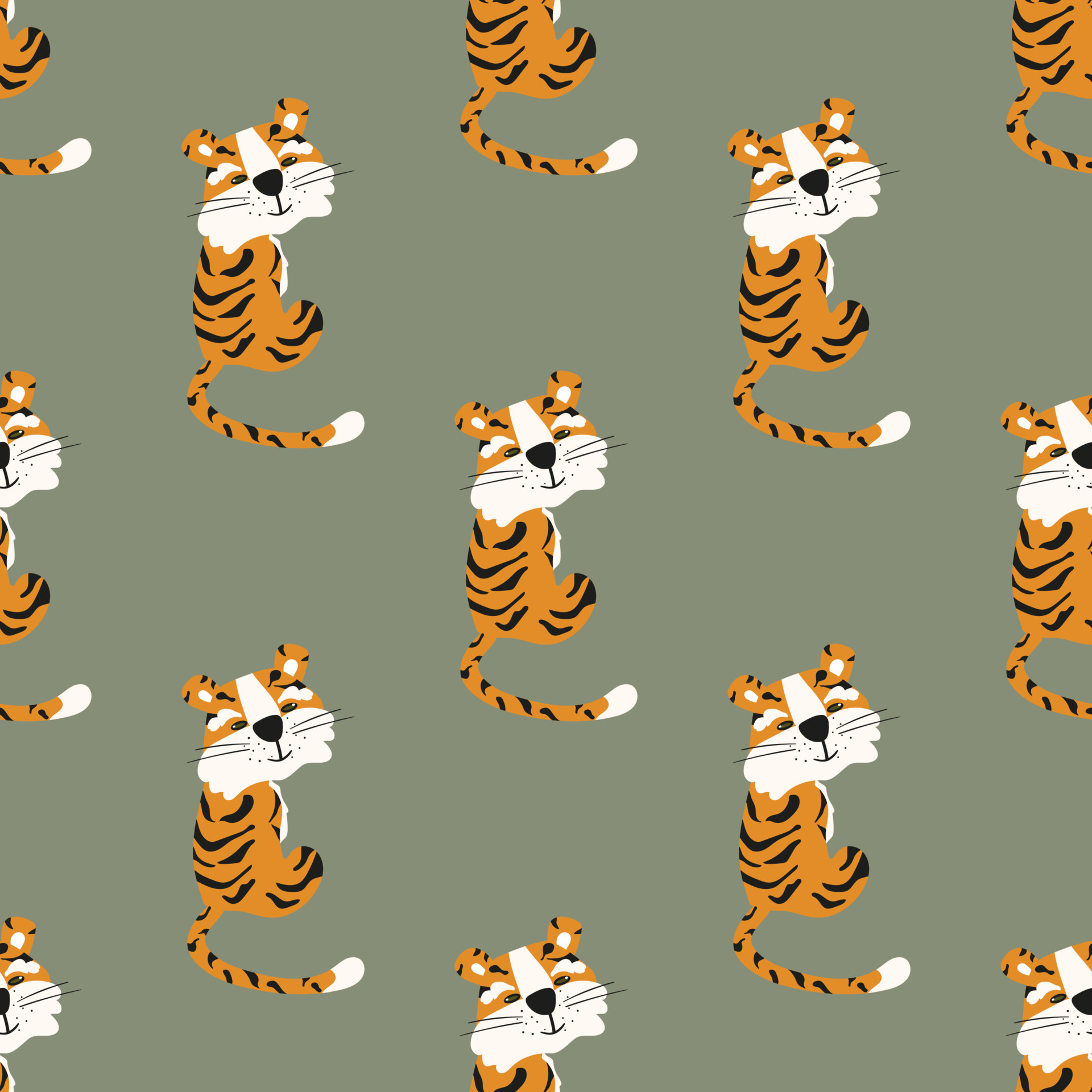 Seamless pattern with tigers. Green background. Chinese tiger.For fabric,  wrapping paper, wallpaper. 5293200 Vector Art at Vecteezy