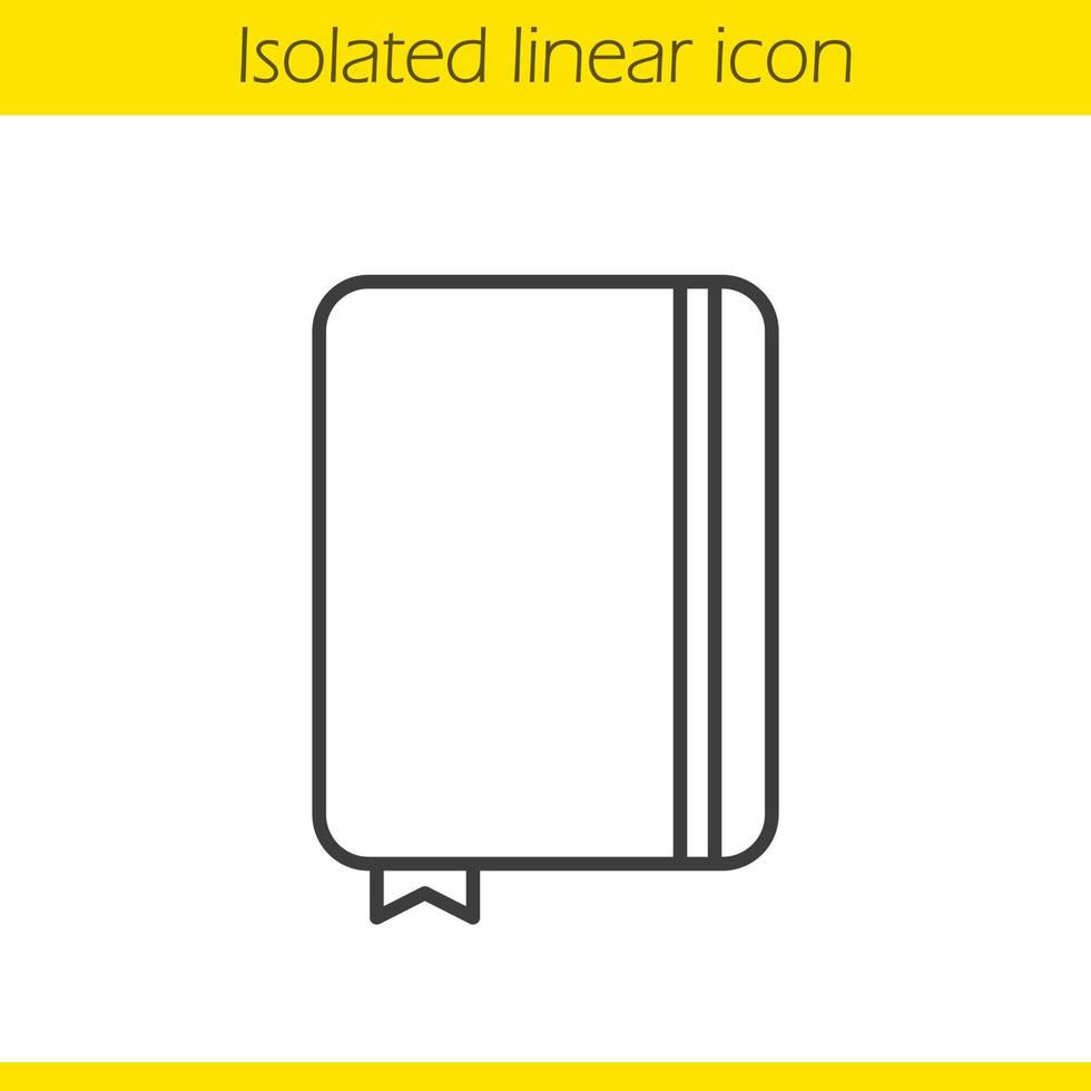 School notebook linear icon. Thin line illustration. Notebook with bookmark. Contour symbol. Vector isolated outline drawing