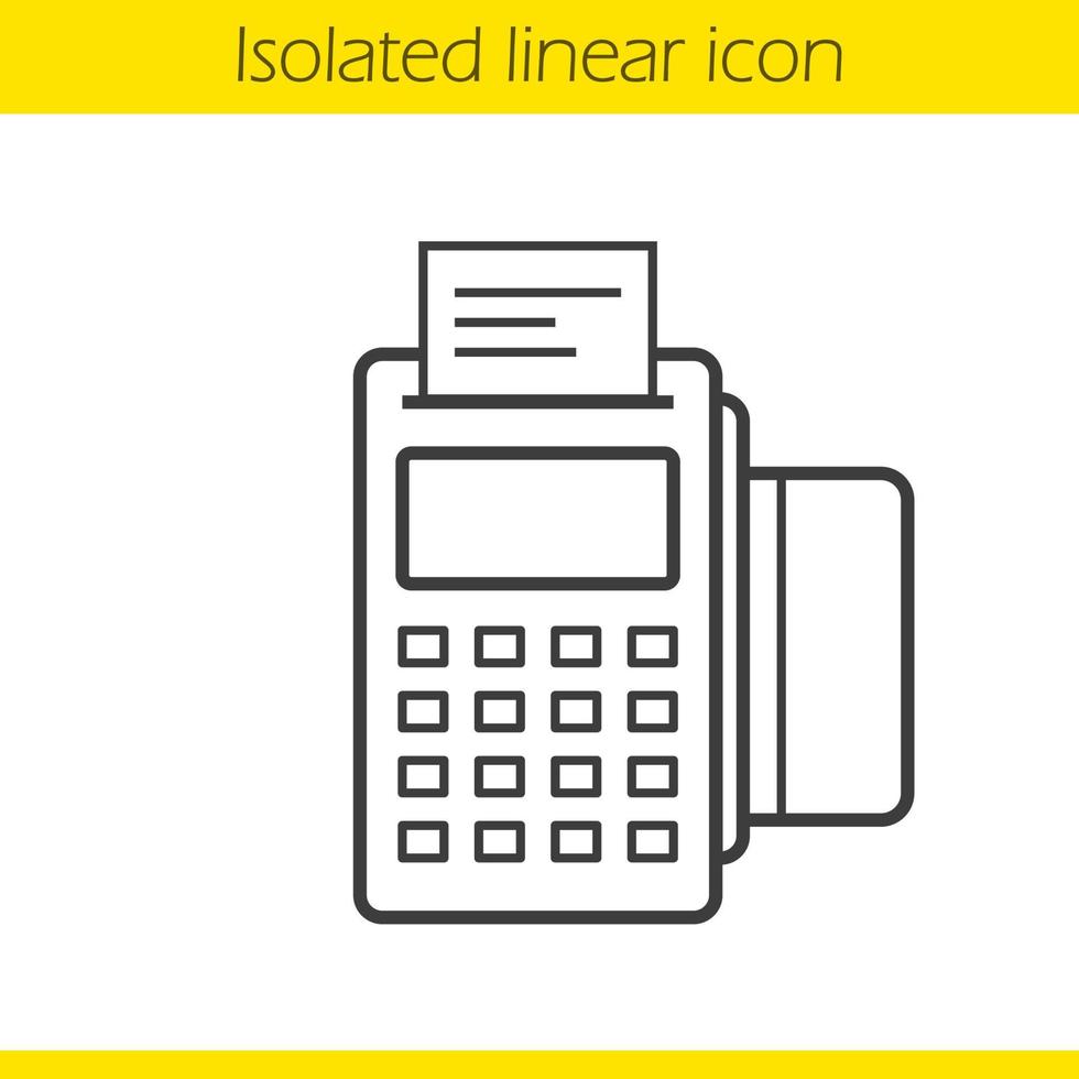 Pos terminal linear icon. Thin line illustration. Contour symbol. Store payment terminal with check and credit card. Vector isolated outline drawing