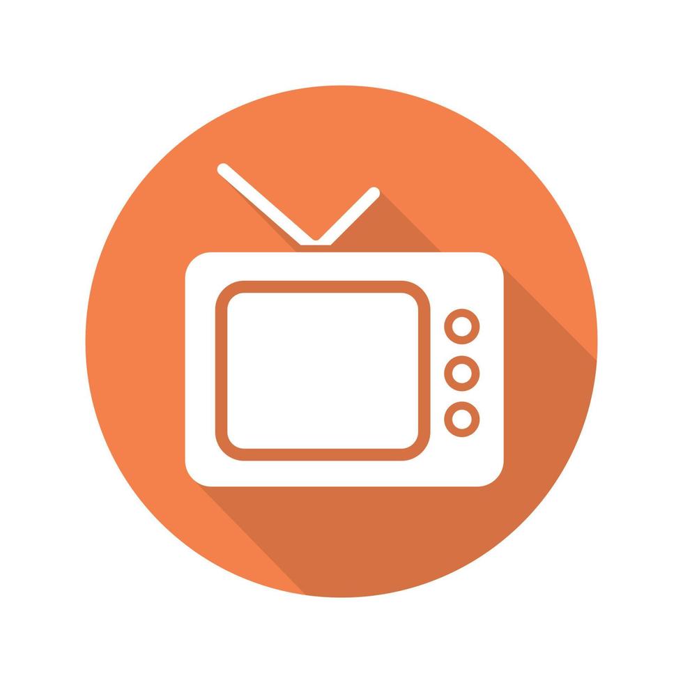 Retro TV set flat design long shadow icon. Television. Vector silhouette symbol