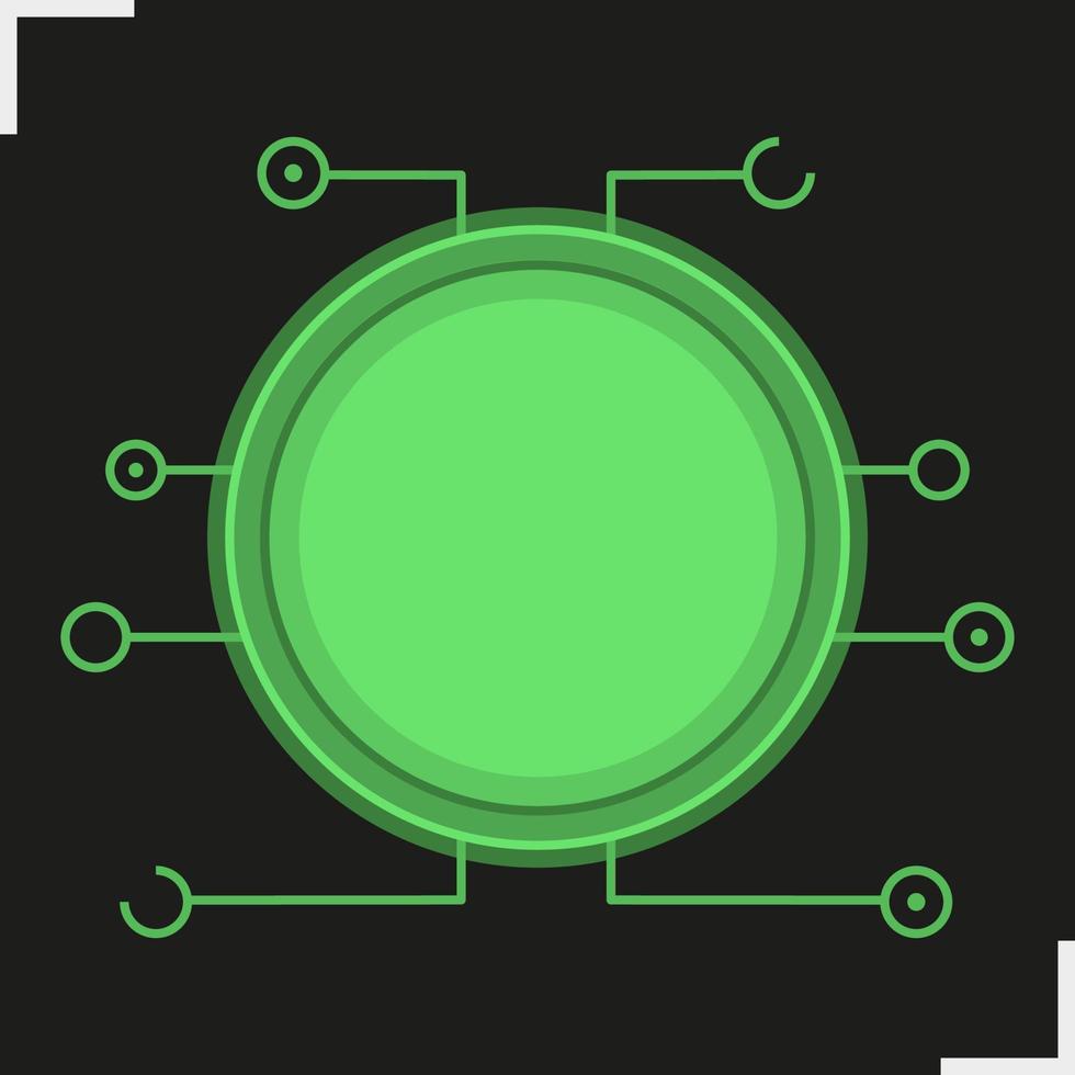 Digital microchip frame. Green color futuristic chip set icon. Sci-fi user interface. Cyber technology background. Computer circuit board. Science fiction gui concept. Isolated vector illustration