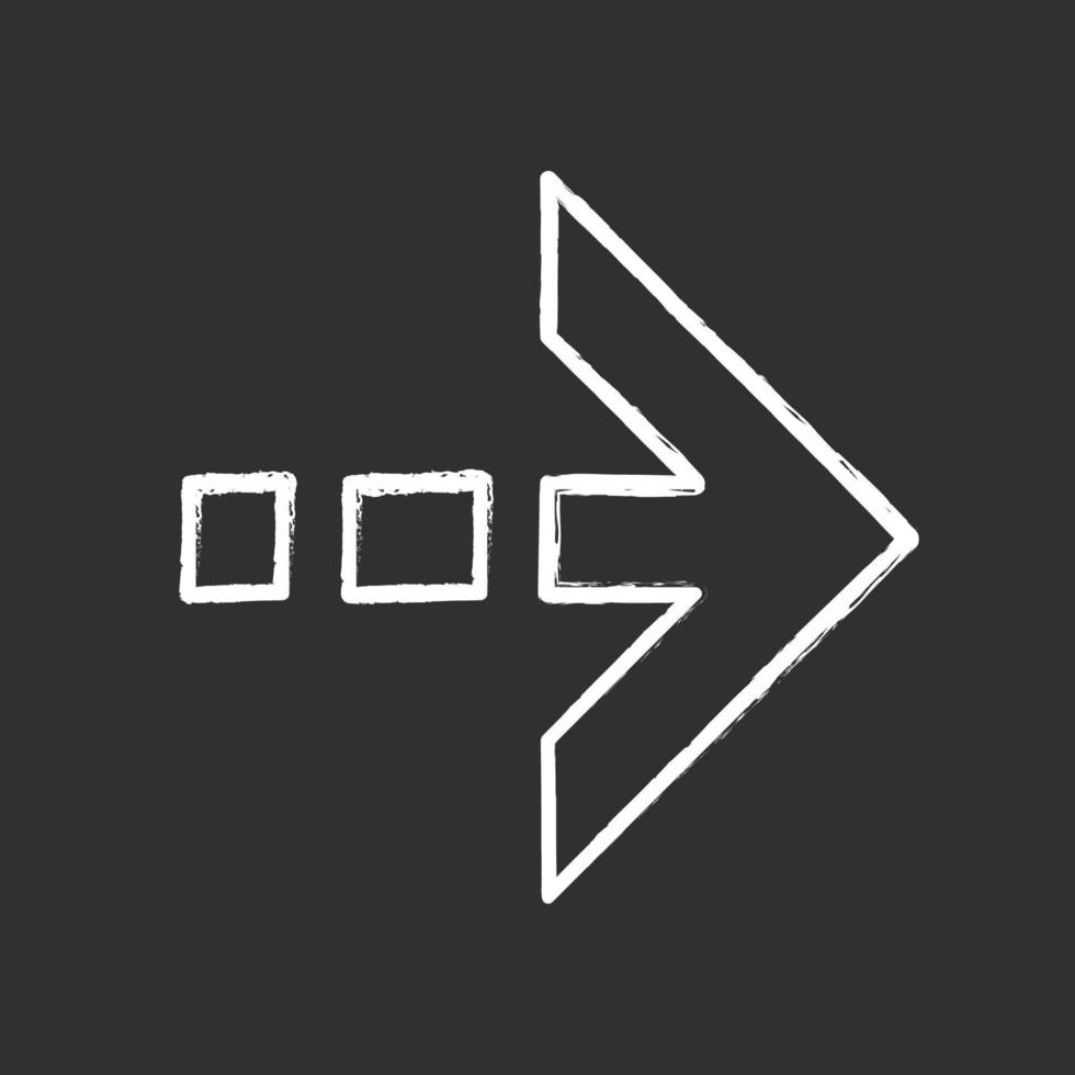 Arrow with dotted dash line chalk icon. East direction. Arrow indicating rightward. Next, forward. Navigation pointer, indicator sign. Pointing symbol. Isolated vector chalkboard illustration