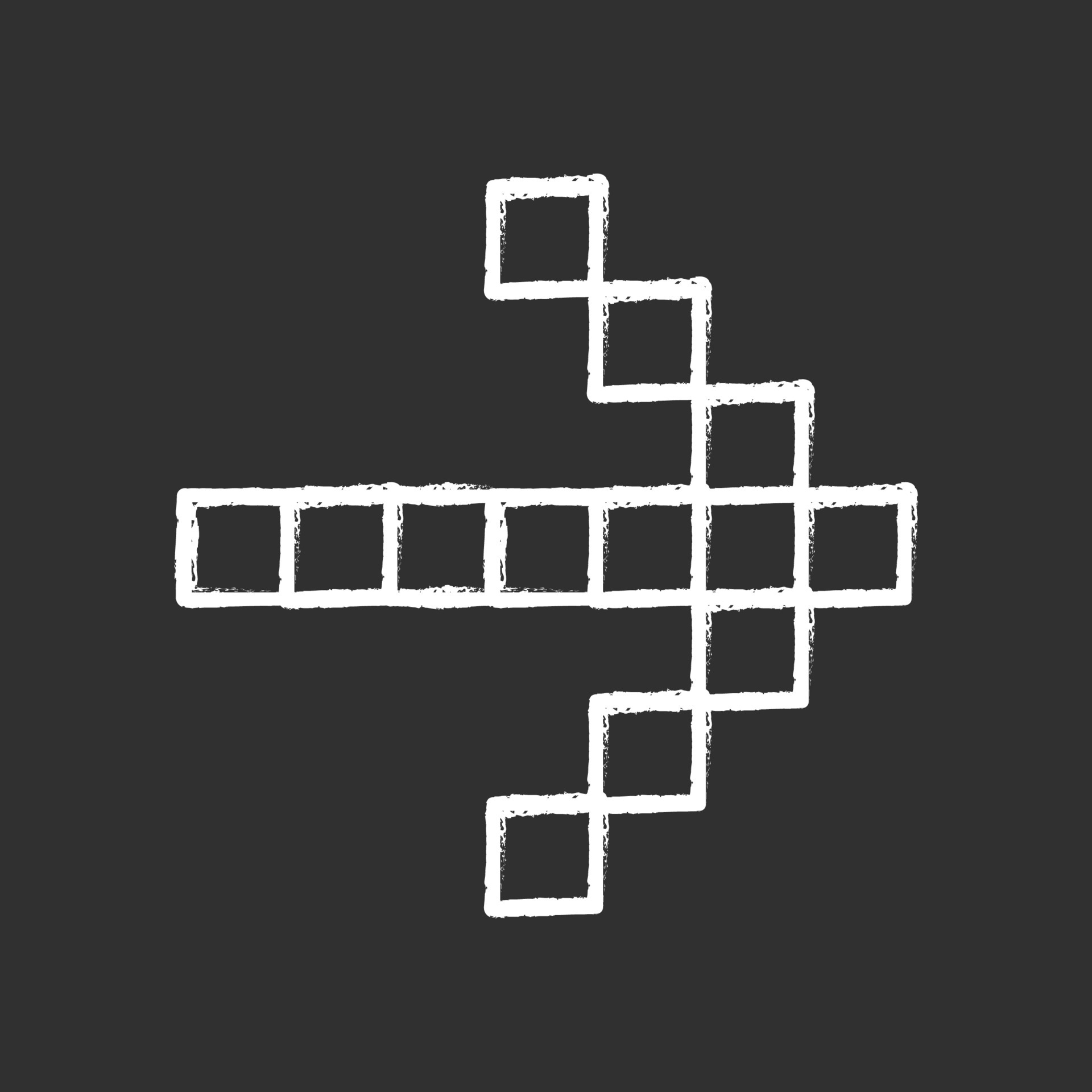 Pixel arrow chalk icon. Forward indicator, right marker. Indicating