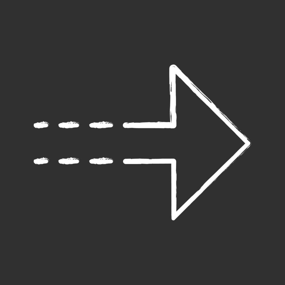 Arrow with dotted line chalk icon. Rightward direction. Arrowhead pointing to right. Navigation pointer, indicator sign. Direction move. Indicating symbol. Isolated vector chalkboard illustration