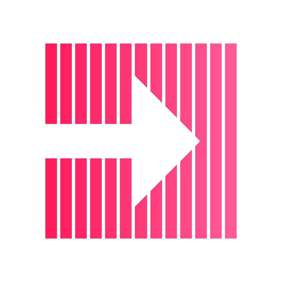 Pink arrow on striped backdrop flat design long shadow color icon. Arrow pointing to right direction. Navigation indicator symbol. Direction move. Pointing sign. Vector silhouette illustration